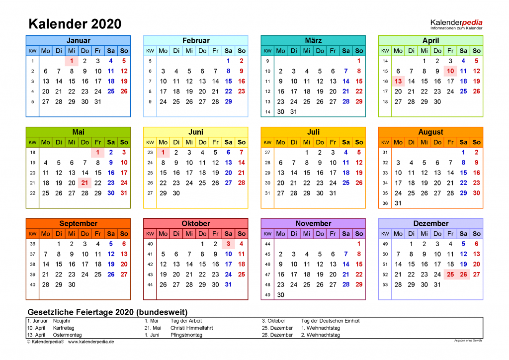 Bild Kalender 2020